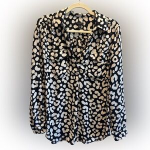 Ann Taylor Black and Cream Patterned Blouse